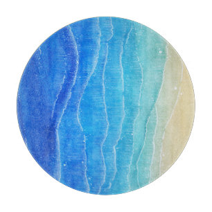 Watercolor sea and beach view. cutting board