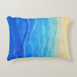 Watercolor sea and beach view. decorative cushion