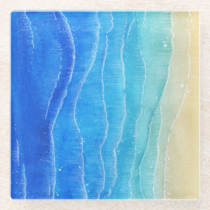 Watercolor sea and beach view. glass coaster