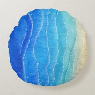 Watercolor sea and beach view. round cushion