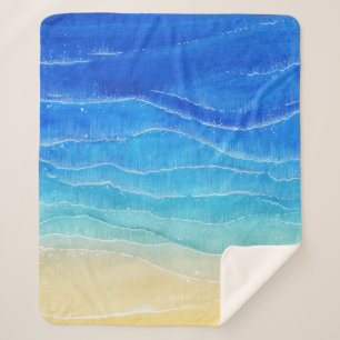 Watercolor sea and beach view. sherpa blanket
