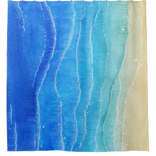 Watercolor sea and beach view. shower curtain