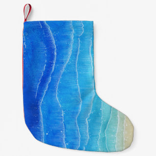 Watercolor sea and beach view. small christmas stocking