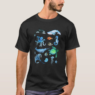 Watercolor Sea Animals Kids Ocean Wildlife Marine T-Shirt