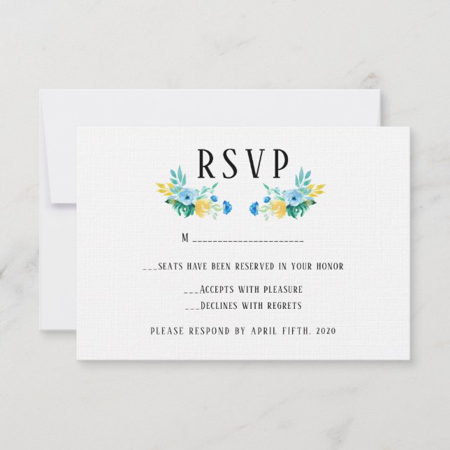 Watercolor Sea Blue Floral Wedding RSVP (Front)