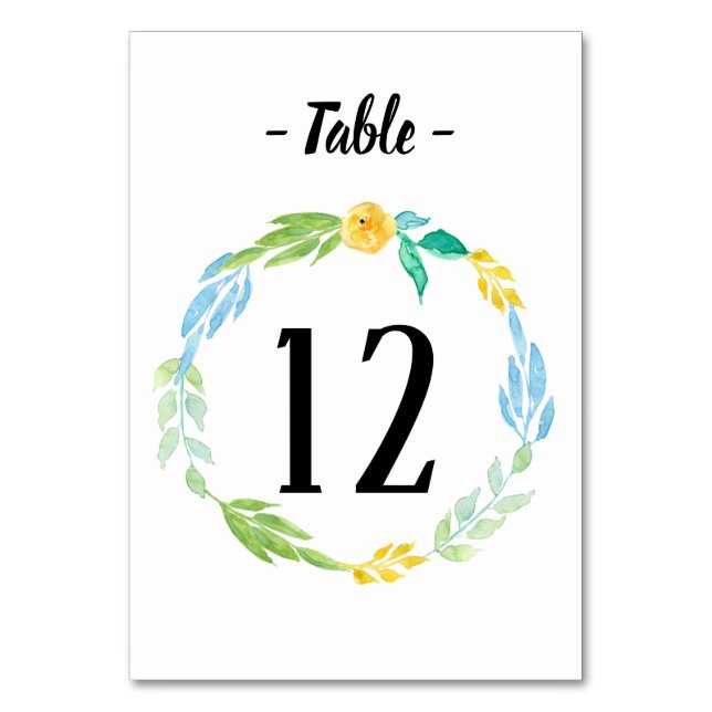 Watercolor Sea Blue Floral Wedding Table Number (Front)