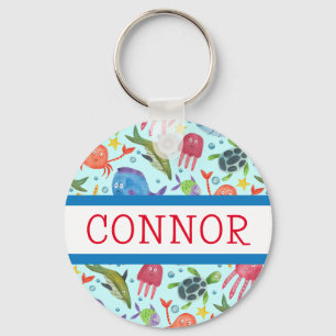 Watercolor Sea Creatures Personalised Backpack Tag Key Ring