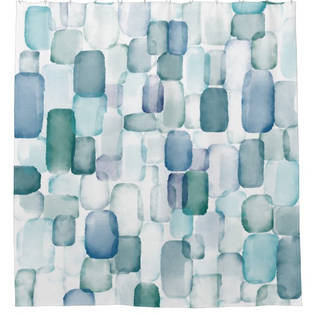 Watercolor Sea Glass Shower Curtain (Front)
