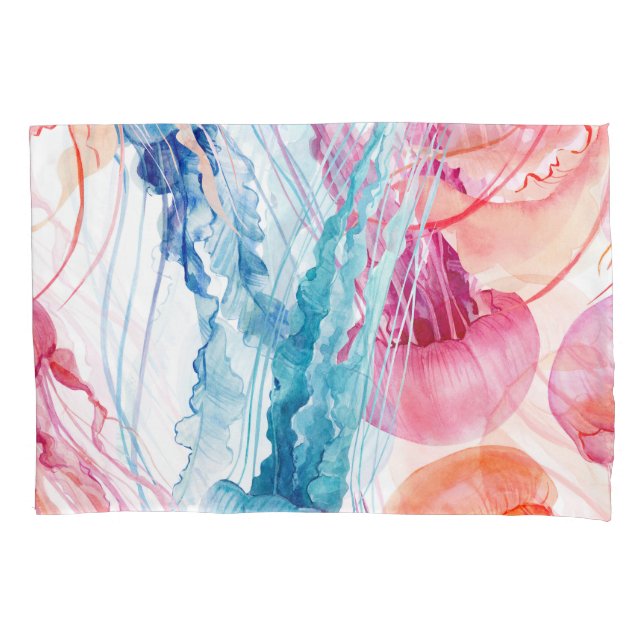 Watercolor Sea Life: Bubbles & Jellyfish Pillowcase (Front)