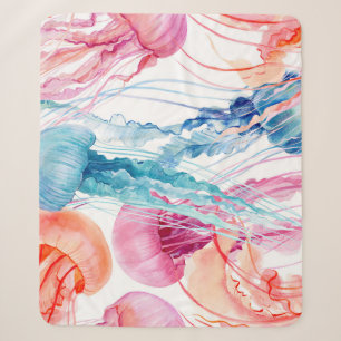 Watercolor Sea Life: Bubbles & Jellyfish Sherpa Blanket