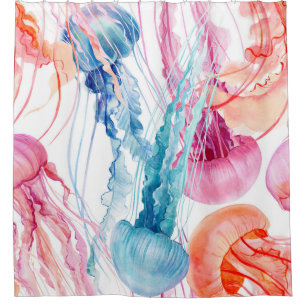 Watercolor Sea Life: Bubbles & Jellyfish Shower Curtain