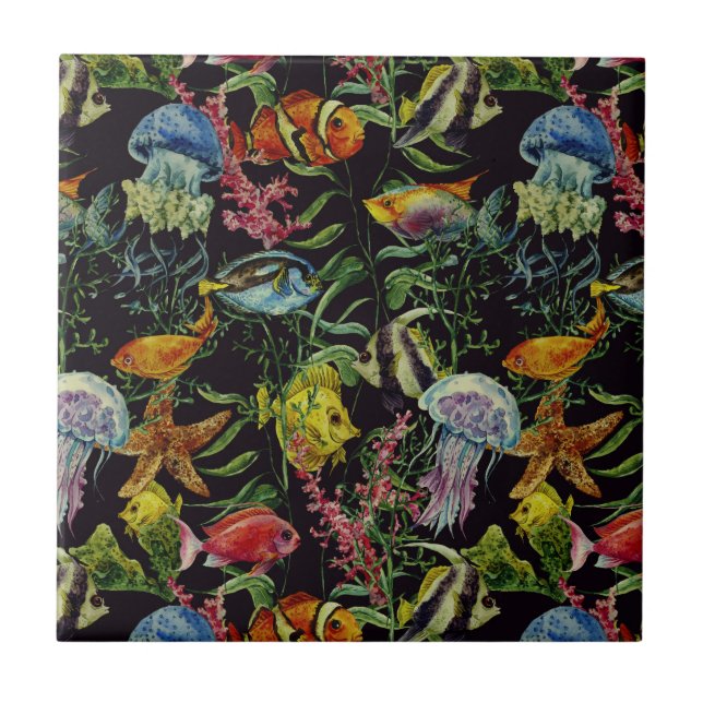 Watercolor Sea Life Pattern 1 Tile (Front)