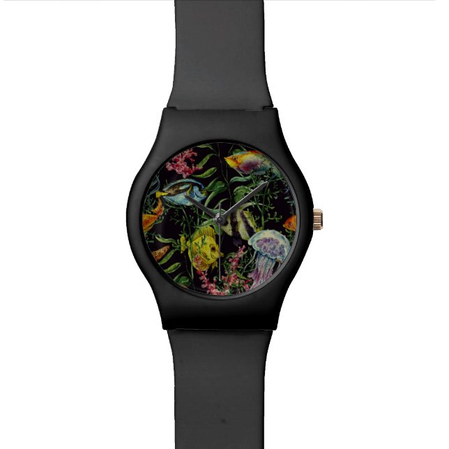 Watercolor Sea Life Pattern 1 Watch (Close Up)