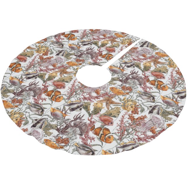 Watercolor Sea Life Pattern 2 Brushed Polyester Tree Skirt (Angled)