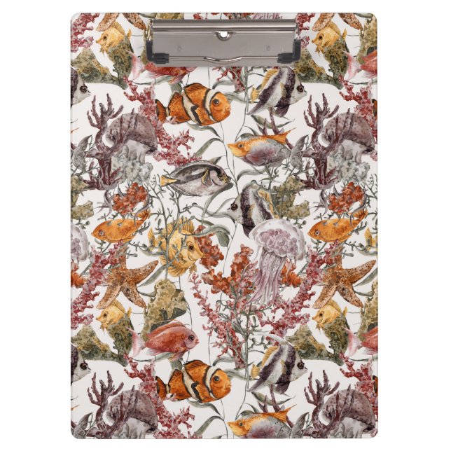 Watercolor Sea Life Pattern 2 Clipboard (Front)