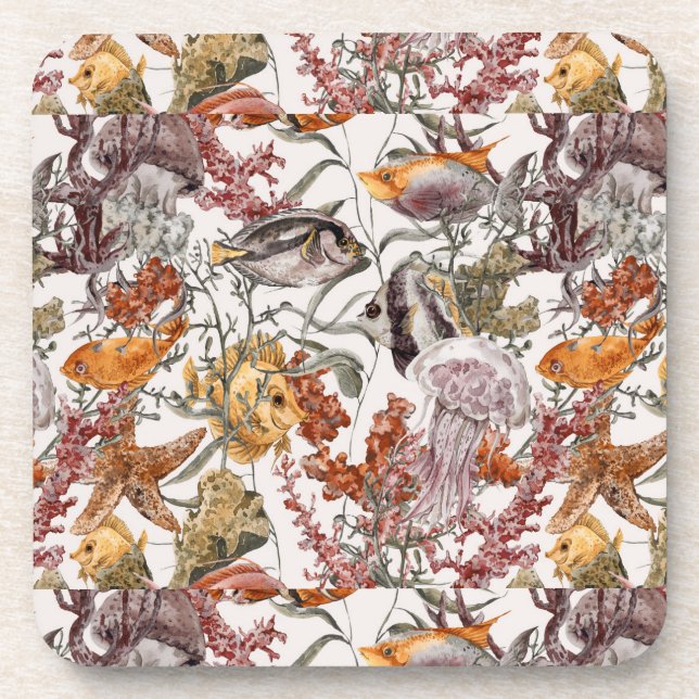 Watercolor Sea Life Pattern 2 Coaster (Front)