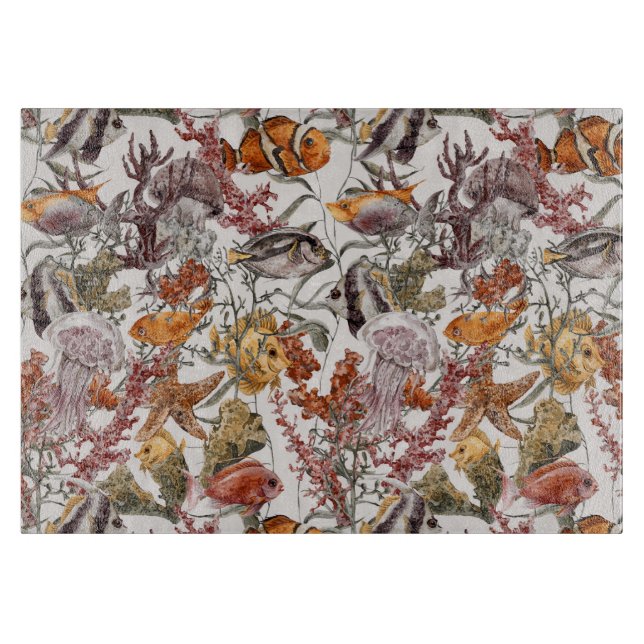 Watercolor Sea Life Pattern 2 Cutting Board (Front)