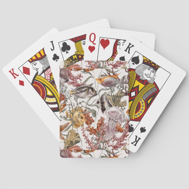 Watercolor Sea Life Pattern 2 Playing Cards (Back)