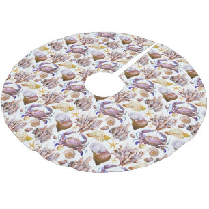 Watercolor Sea Life Pattern 4 Brushed Polyester Tree Skirt