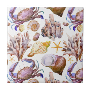Watercolor Sea Life Pattern 4 Ceramic Tile