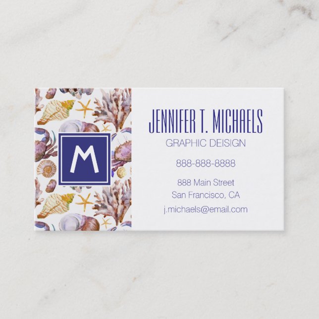 Watercolor Sea Life Pattern Business Card (Front)