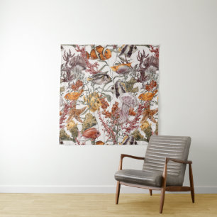Watercolor Sea Life Pattern Tapestry