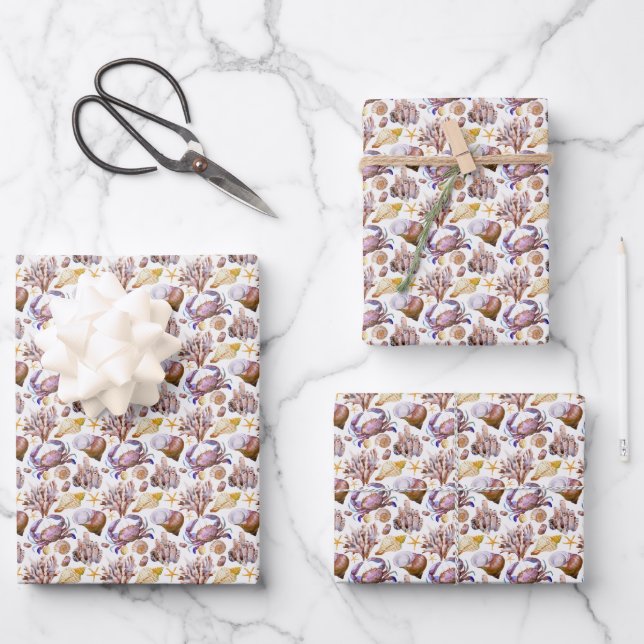 Watercolor Sea Life Pattern Wrapping Paper Sheet (Front)