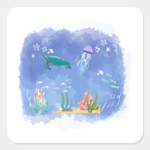 Watercolor Sea Life Square Sticker