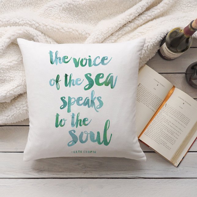 Watercolor Sea Quote Throw Pillow (Creator Uploaded)