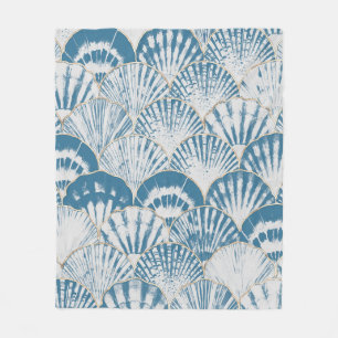 Watercolor sea shell japanese waves seamless patte fleece blanket