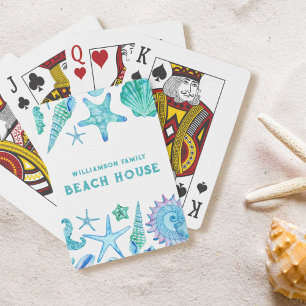 Watercolor Sea Shells and Starfish Beach House Playing Cards