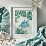 Watercolor Sea Turtle and Monstera Leaves Poster<br><div class="desc">Enhance your tropical decor with this beautiful watercolor print, perfect for bathrooms and living areas in your beach house. Featuring a sea turtle drawing and monstera palm leaves in stunning watercolor shades of turquoise, green, and blue, this piece is an ideal addition to any coastal sea side home. It seamlessly...</div>