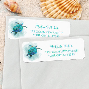 Watercolor Sea Turtle Aqua Blue Return Address Label