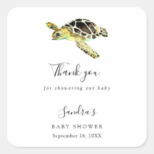 Watercolor Sea Turtle Baby Shower Custom Favour  Square Sticker