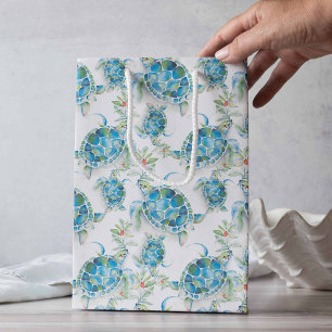 Watercolor Sea Turtle Beach Christmas Medium Gift Bag