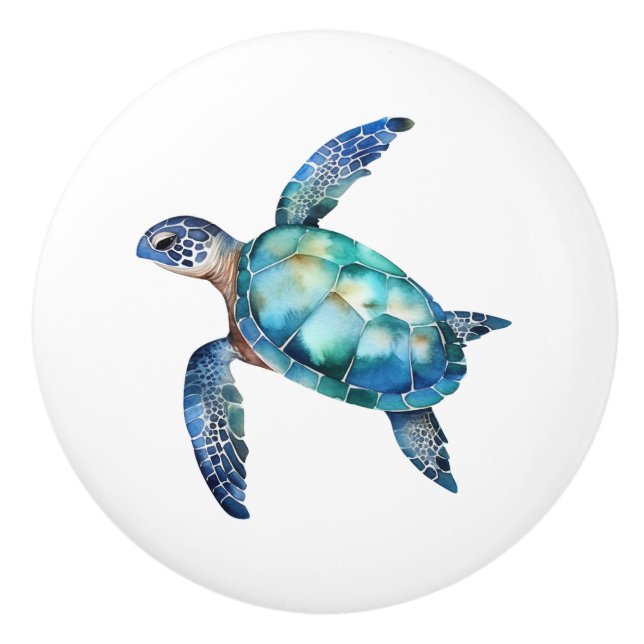 Watercolor Sea Turtle Ceramic Knob (Front)