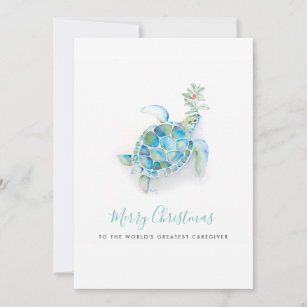 Watercolor Sea Turtle Christmas Caregiver Card