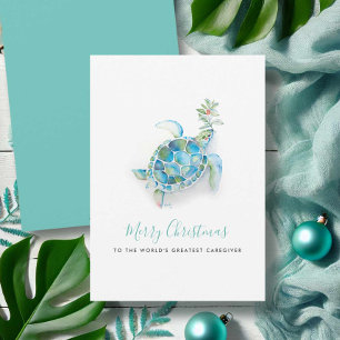 Watercolor Sea Turtle Christmas Caregiver Card