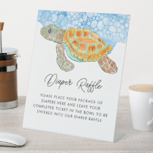 Watercolor Sea Turtle Diaper Raffle Baby Shower Pedestal Sign
