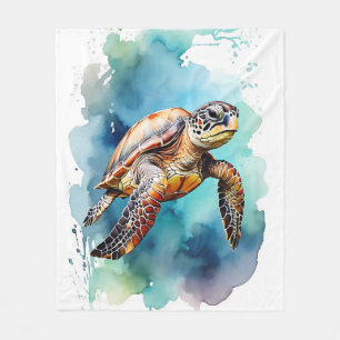 Watercolor Sea Turtle Fleece Blanket