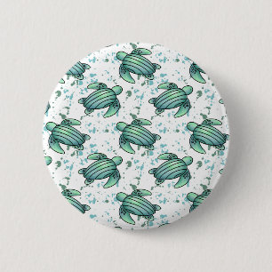 watercolor sea turtle green blue pattern animal 6 cm round badge