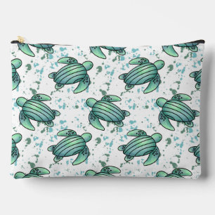watercolor sea turtle green blue pattern animal accessory pouch
