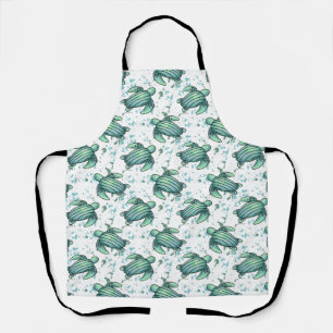watercolor sea turtle green blue pattern animal apron