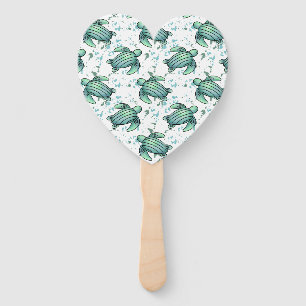 watercolor sea turtle green blue pattern animal hand fan