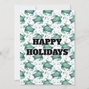 watercolor sea turtle green blue pattern animal holiday card