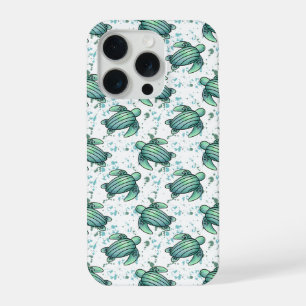 watercolor sea turtle green blue pattern animal iPhone 15 pro case