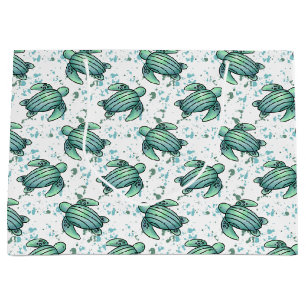 watercolor sea turtle green blue pattern animal large gift bag