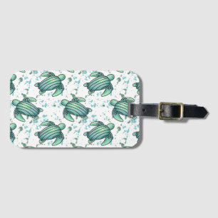 watercolor sea turtle green blue pattern animal luggage tag