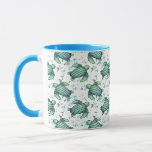 watercolor sea turtle green blue pattern animal mug