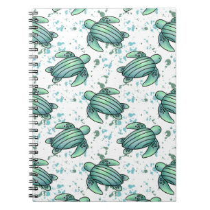 watercolor sea turtle green blue pattern animal notebook